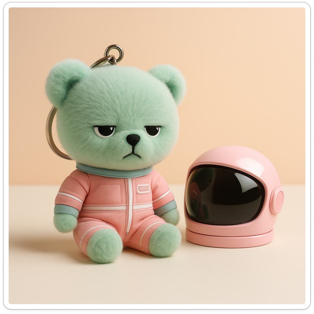 Grumpy Space Bear – Mint & Pink